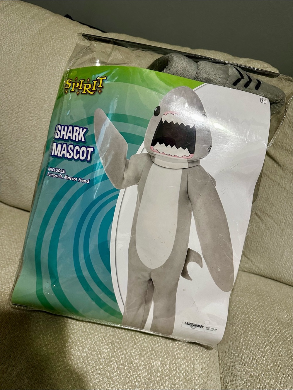 Spirit Shark Mascot Costume - Gray & White Plush Jumpsuit